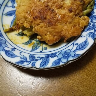 とりむね肉のアスパラ包み…焼肉のたれで